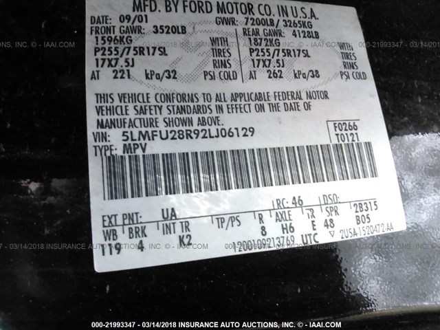 5LMFU28R92LJ06129 - 2002 LINCOLN NAVIGATOR 黑色 照片 9