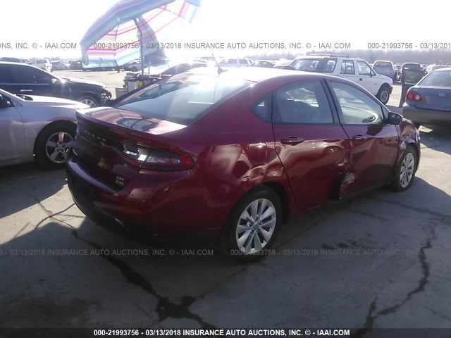 1C3CDFBB8ED705605 - 2014 DODGE DART SXT RED photo 4