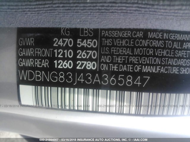WDBNG83J43A365847 - 2003 MERCEDES-BENZ S 430 4MATIC SILVER photo 9