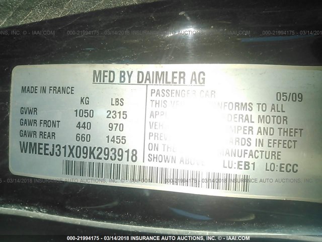 WMEEJ31X09K293918 - 2009 SMART FORTWO PURE/PASSION BLUE photo 9