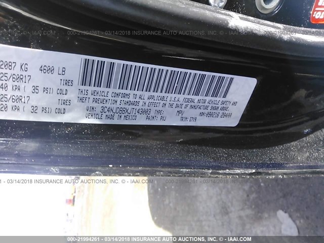 3C4NJDBBXJT143003 - 2018 JEEP COMPASS LATITUDE 黑色 照片 9