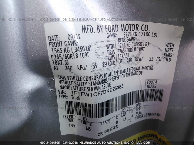 1FTFW1CF7DKD26385 - 2013 FORD F150 SUPERCREW SILVER photo 9