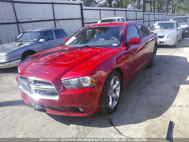 2C3CDXCT8CH120634 - 2012 DODGE CHARGER R/T RED photo 2
