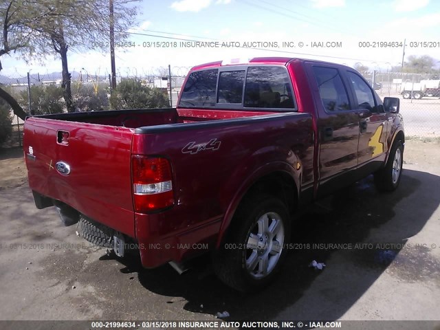 1FTPW14VX7KA56180 - 2007 FORD F150 SUPERCREW RED photo 4