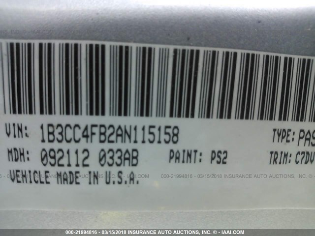 1B3CC4FB2AN115158 - 2010 DODGE AVENGER SXT SILVER photo 9