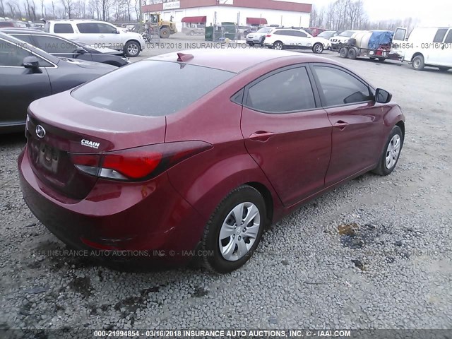 5NPDH4AE4GH771313 - 2016 HYUNDAI ELANTRA SE/SPORT/LIMITED RED photo 4