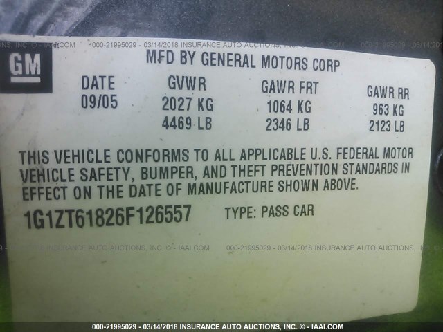 1G1ZT61826F126557 - 2006 CHEVROLET MALIBU MAXX LT GRAY photo 9