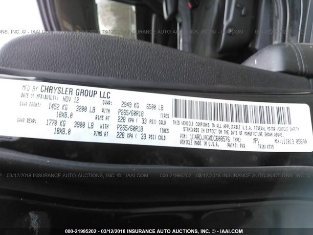 1C4RDJAGXDC608576 - 2013 DODGE DURANGO SXT BLACK photo 9