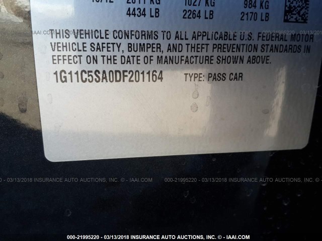 1G11C5SA0DF201164 - 2013 CHEVROLET MALIBU 1LT 黑色 照片 9