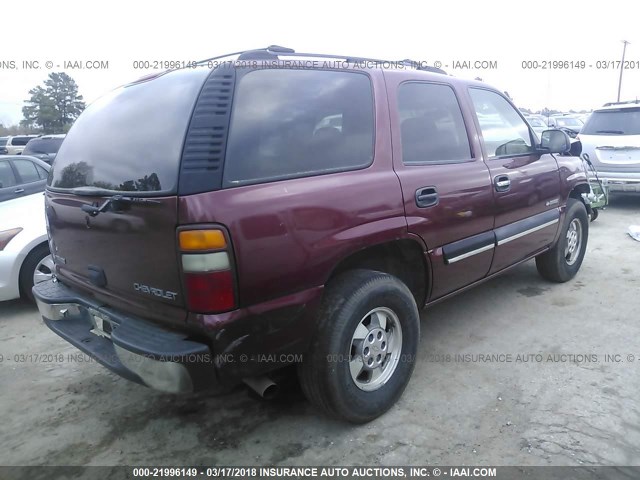 1GNEC13T21R163679 - 2001 CHEVROLET TAHOE C1500 MAROON photo 4