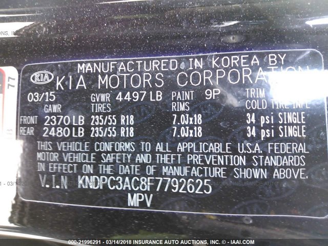 KNDPC3AC8F7792625 - 2015 KIA SPORTAGE EX BLACK photo 9