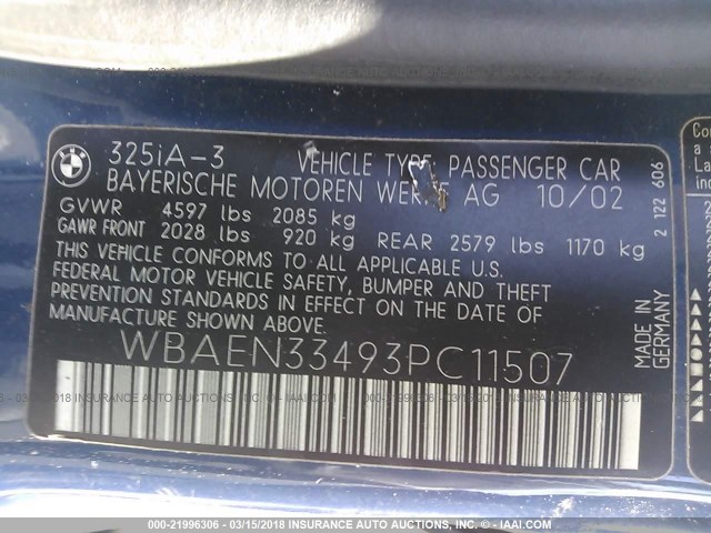 WBAEN33493PC11507 - 2003 BMW 325 IT BLUE photo 9