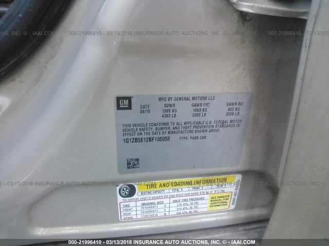 1G1ZB5E12BF106958 - 2011 CHEVROLET MALIBU LS ბეჟი ფოტო 9