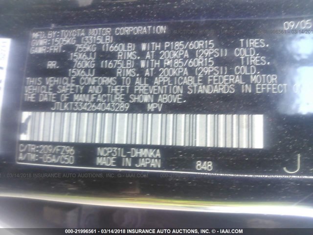 JTLKT334264043289 - 2006 TOYOTA SCION XB BLACK photo 9