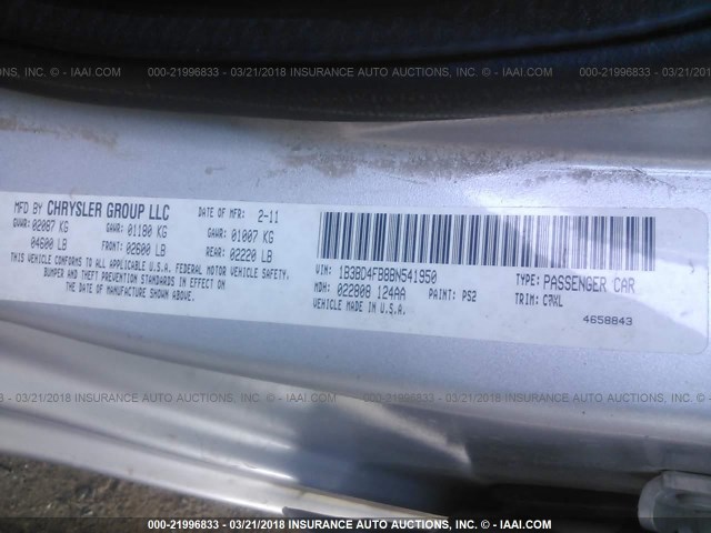 1B3BD4FB8BN541950 - 2011 DODGE AVENGER EXPRESS 银色 照片 9