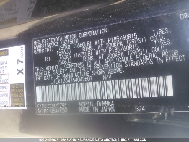 JTLKT334764042607 - 2006 TOYOTA SCION XB BLACK photo 9