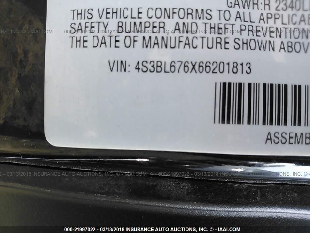 4S3BL676X66201813 - 2006 SUBARU LEGACY GT LIMITED BLACK photo 9