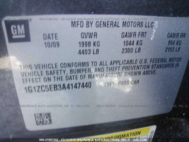 1G1ZC5EB3A4147440 - 2010 CHEVROLET MALIBU 1LT 灰色 照片 9