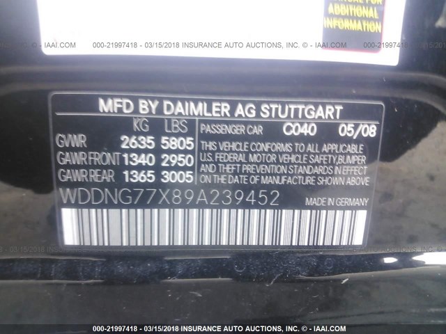 WDDNG77X89A239452 - 2009 MERCEDES-BENZ S 63 AMG 黑色 照片 9