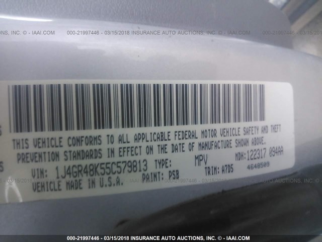 1J4GR48K55C579813 - 2005 JEEP GRAND CHEROKEE LAREDO/COLUMBIA/FREEDOM 银色 照片 9