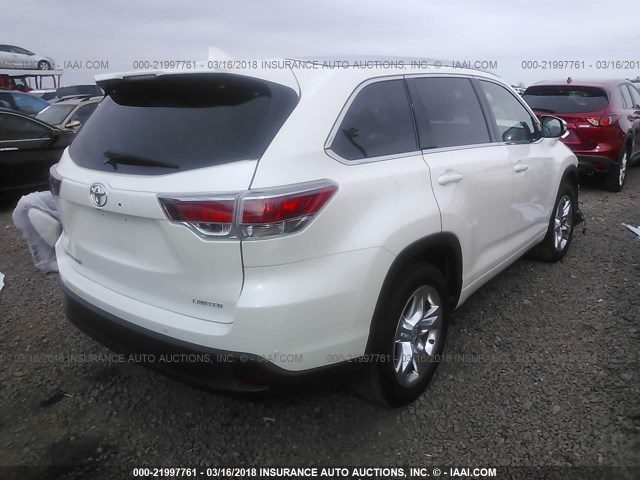 5TDYKRFH7FS044128 - 2015 TOYOTA HIGHLANDER LIMITED/LTD PLATINUM WHITE photo 4