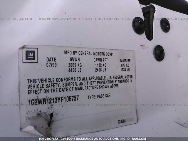 1G2WR1213YF106757 - 2000 PONTIAC GRAND PRIX GTP თეთრი ფოტო 9