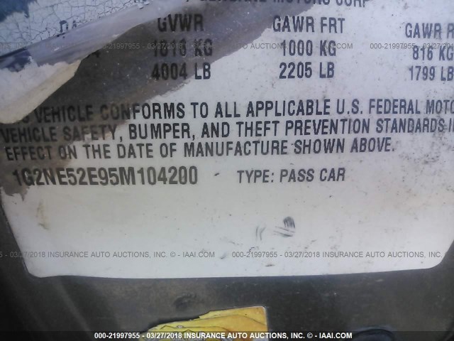 1G2NE52E95M104200 - 2005 PONTIAC GRAND AM SE GRAY photo 9