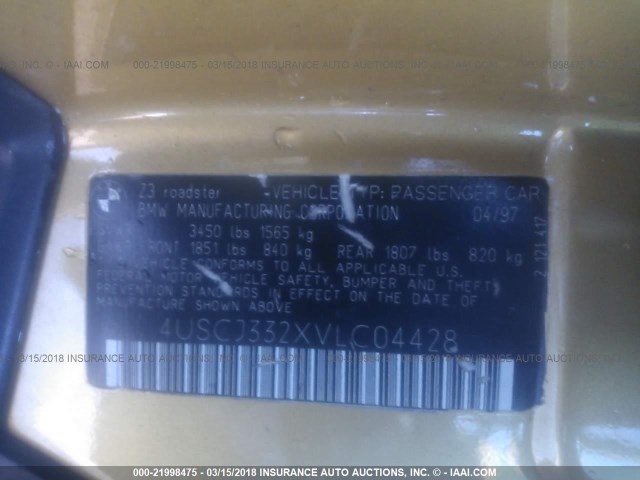4USCJ332XVLC04428 - 1997 BMW Z3 2.8 GOLD photo 9