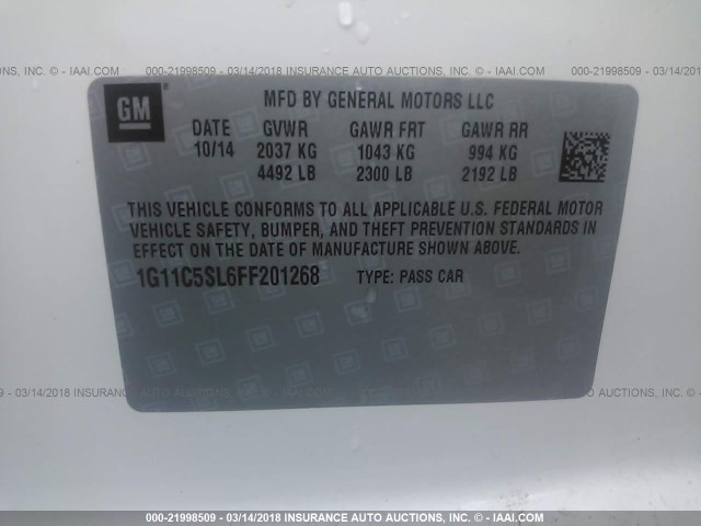 1G11C5SL6FF201268 - 2015 CHEVROLET MALIBU 1LT 白色 照片 9