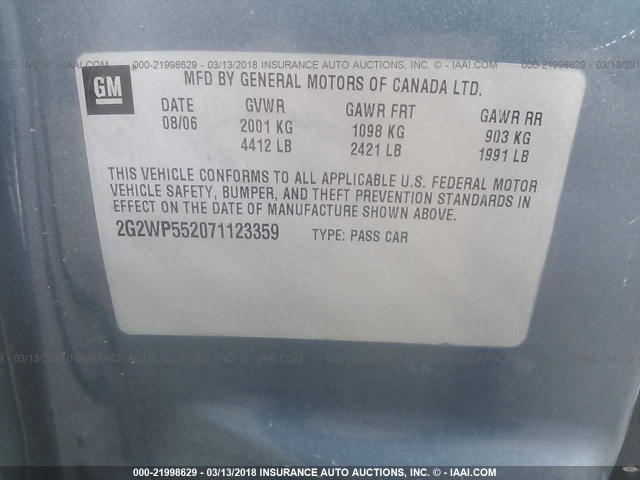 2G2WP552071123359 - 2007 PONTIAC GRAND PRIX 绿色 照片 9