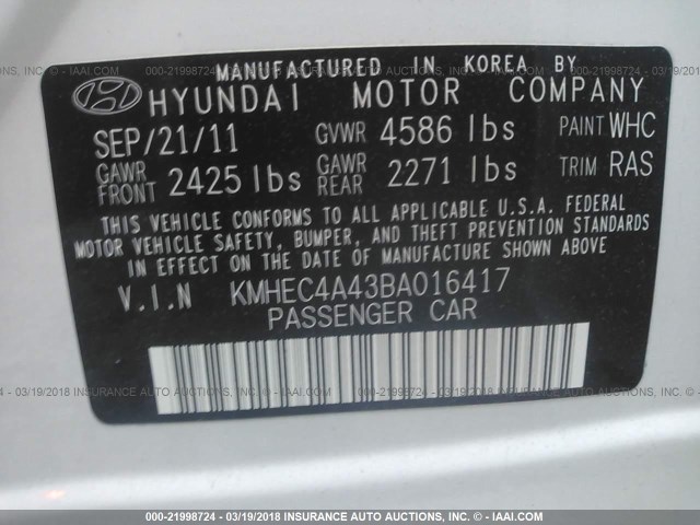 KMHEC4A43BA016417 - 2011 HYUNDAI SONATA HYBRID SILVER photo 9