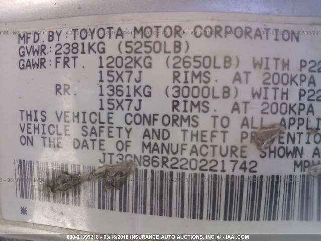 JT3GN86R220221742 - 2002 TOYOTA 4RUNNER SR5 GOLD photo 9