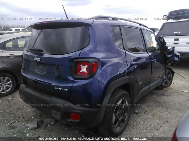 ZACCJAAT2GPD71626 - 2016 JEEP RENEGADE SPORT Կապույտ լուսանկար 4