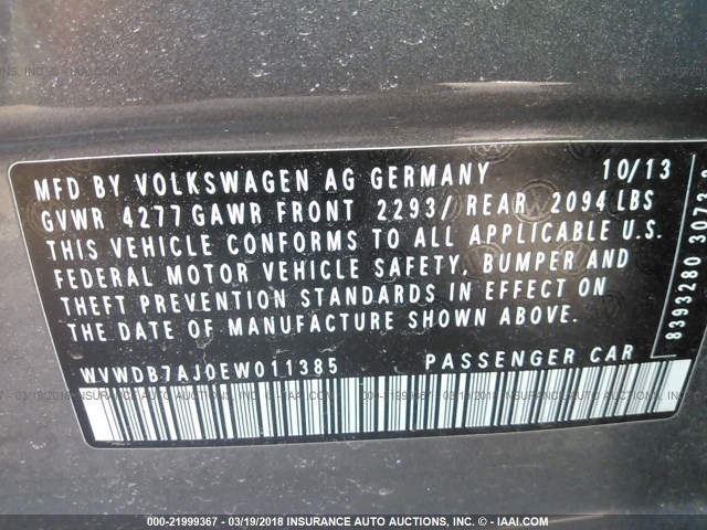 WVWDB7AJ0EW011385 - 2014 VOLKSWAGEN GOLF GRAY photo 9