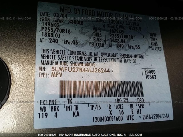 5LMFU27R44LJ26244 - 2004 LINCOLN NAVIGATOR GRAY photo 9