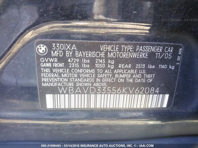 WBAVD33556KV62084 - 2006 BMW 330 XI Dark Blue photo 9
