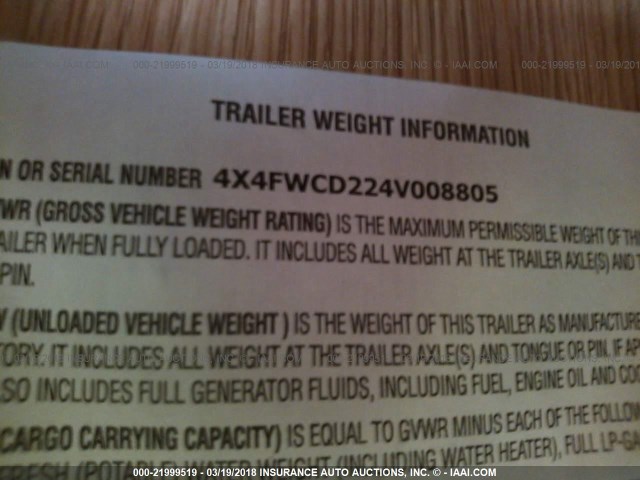 4X4FWCD224V008805 - 2004 FOREST RIVER WILDCAT  未知 照片 10