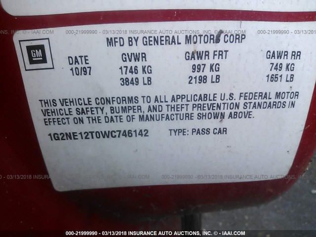 1G2NE12T0WC746142 - 1998 PONTIAC GRAND AM SE RED photo 9