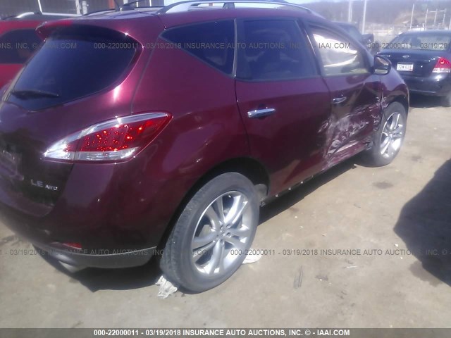 JN8AZ1MW2BW152168 - 2011 NISSAN MURANO S/SL/LE MAROON photo 4