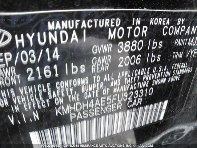 KMHDH4AE5FU323310 - 2015 HYUNDAI ELANTRA SE/SPORT/LIMITED BLACK photo 9