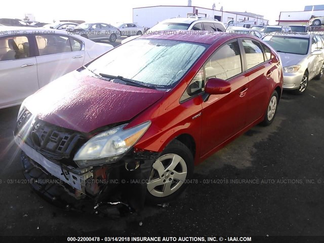 JTDKN3DU0A0090003 - 2010 TOYOTA PRIUS RED photo 2