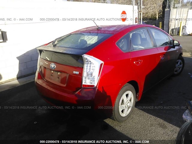 JTDKN3DU0A0090003 - 2010 TOYOTA PRIUS RED photo 4