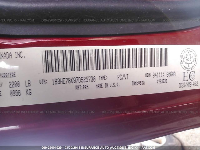 1B3HE78K97D525730 - 2007 DODGE CALIBER R/T RED photo 9