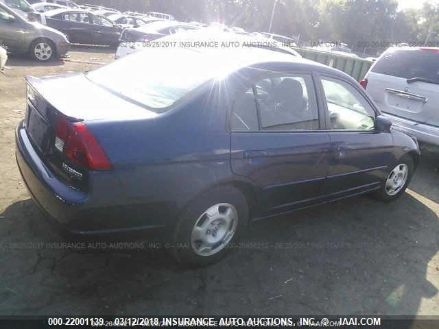 JHMES96615S002317 - 2005 HONDA CIVIC HYBRID BLUE photo 4