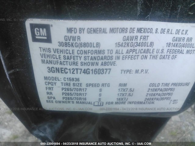 3GNEC12T74G160377 - 2004 CHEVROLET AVALANCHE C1500 GREEN photo 9