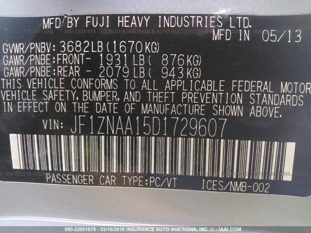 JF1ZNAA15D1729607 - 2013 TOYOTA SCION FR-S ვერცხლისფერი ფოტო 9