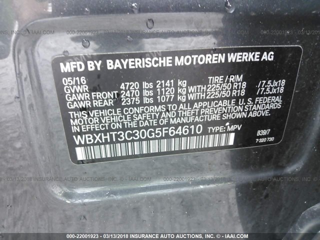 WBXHT3C30G5F64610 - 2016 BMW X1 XDRIVE28I GRAY photo 9