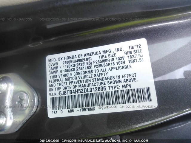 5J8TB4H52DL012896 - 2013 ACURA RDX TECHNOLOGY BROWN photo 9