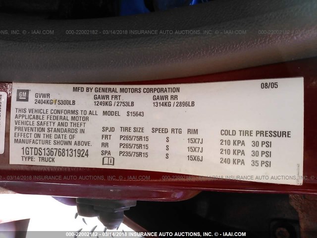 1GTDS136768131924 - 2006 GMC CANYON RED photo 9