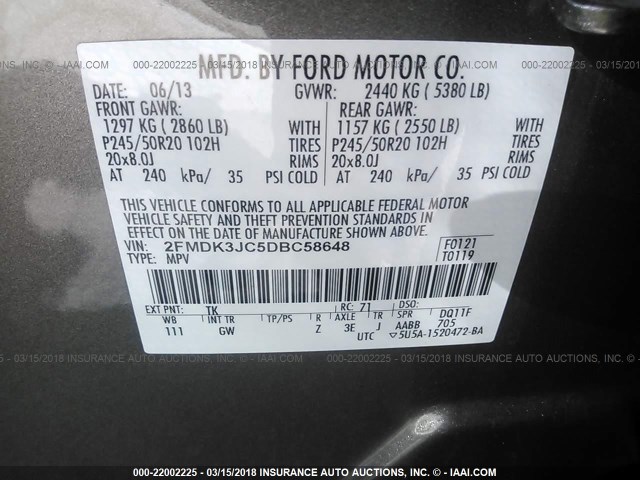 2FMDK3JC5DBC58648 - 2013 FORD EDGE SEL Champagne photo 9